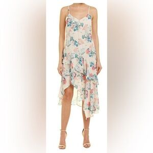 Parker Pure Silk Floral High Low Asymmetric Romantic Boho Wedding Prom Dress,S